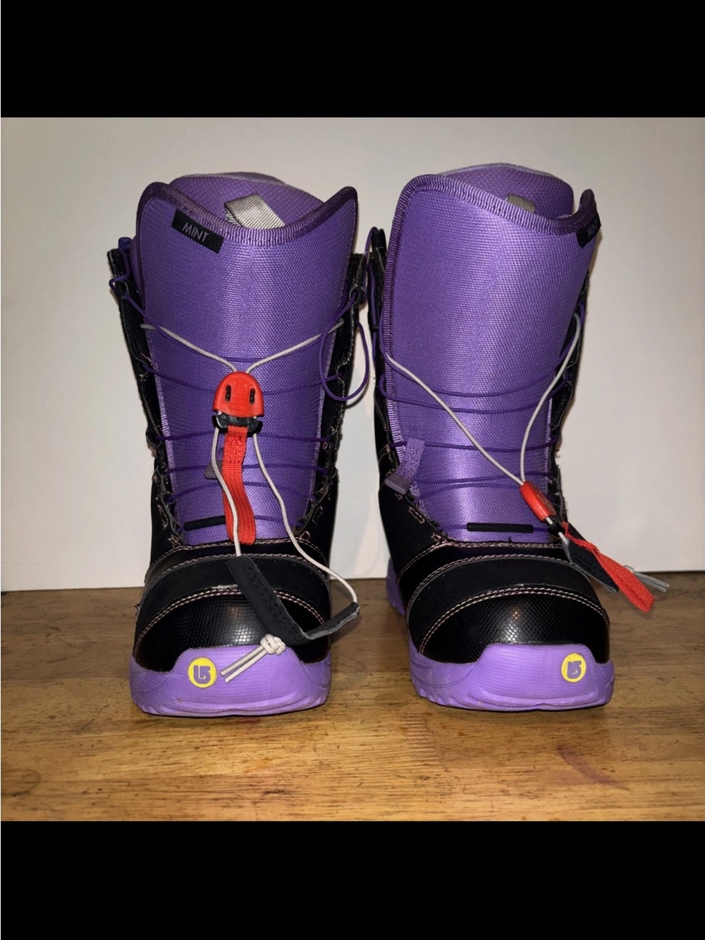 Burton Purple and Black Women’s Snowboard Boots with Red Lace Accents